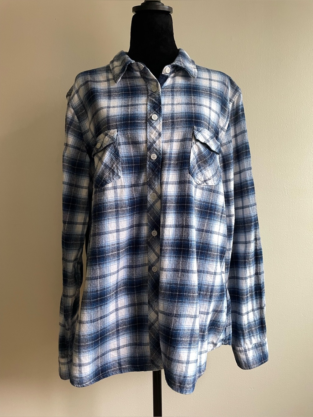 Weatherproof Vintage Blue Plaid Flannel Shirt XXL 100% Cotton Button Front